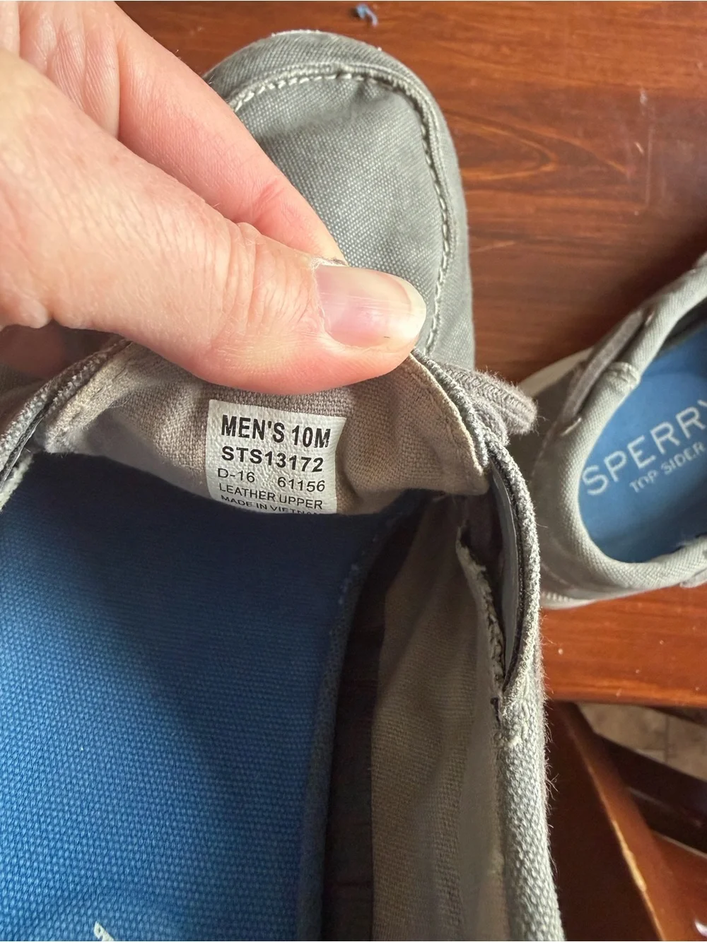 Sperry Men's Gray Canvas Boat Shoes with Blue Insoles Sz 10M